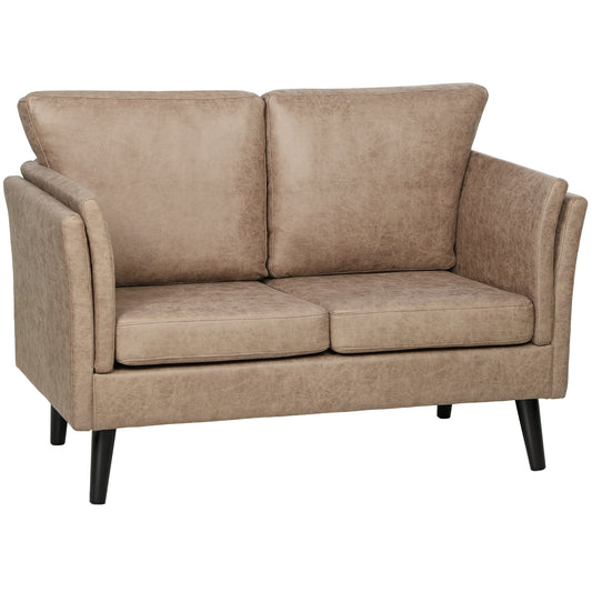HOMCOM Small Leathaire 2 Seater Sofa - Light Brown