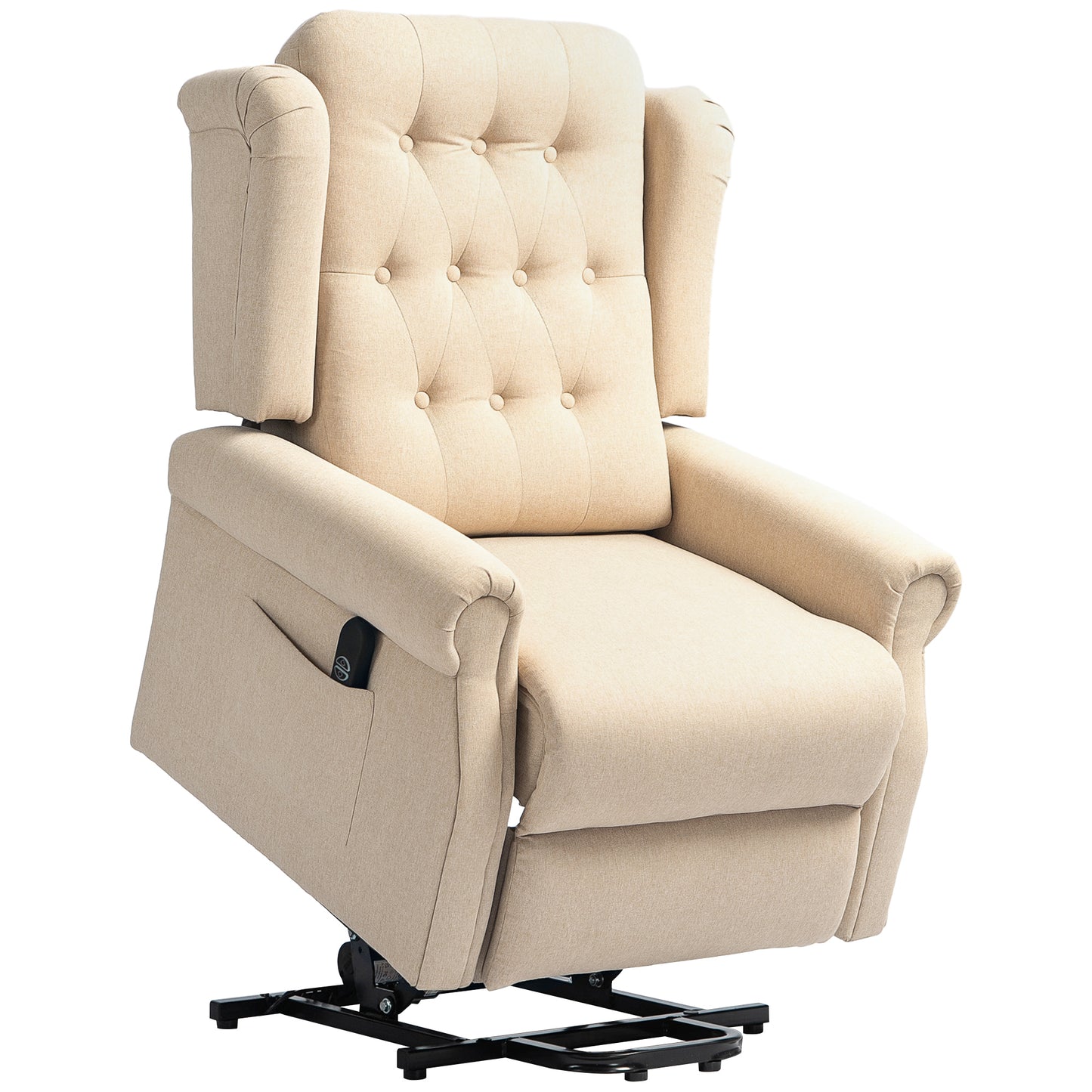 HOMCOM Power Lift Recliner Chair, Wingback Tufted Electric Lift Armchair, Beige