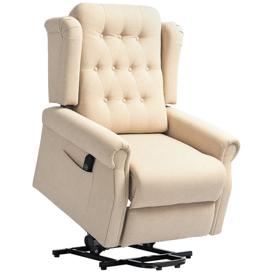 HOMCOM Power Lift Recliner Chair, Wingback Tufted Electric Lift Armchair, Beige