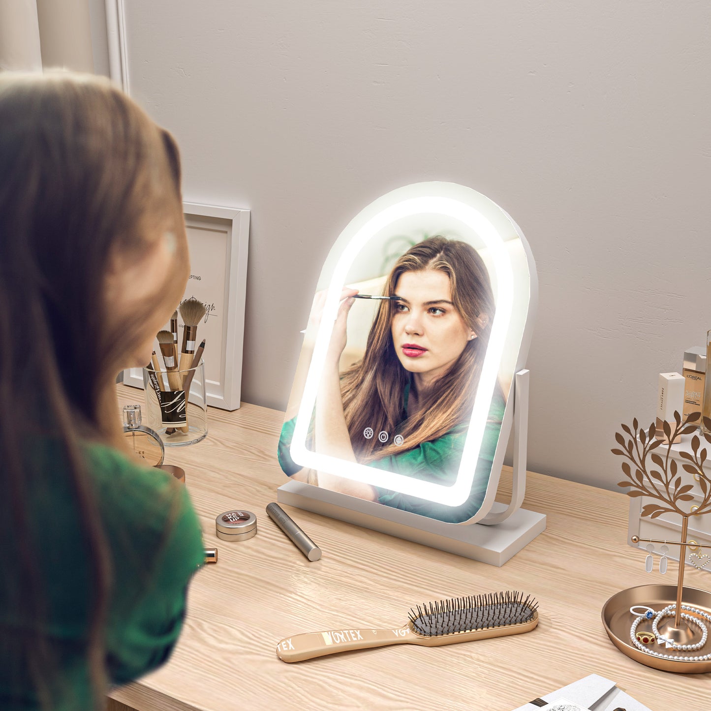 HOMCOM LED Vanity Mirror, Lighted Makeup Mirror with 3 Colour Modes, Touch Screen, White