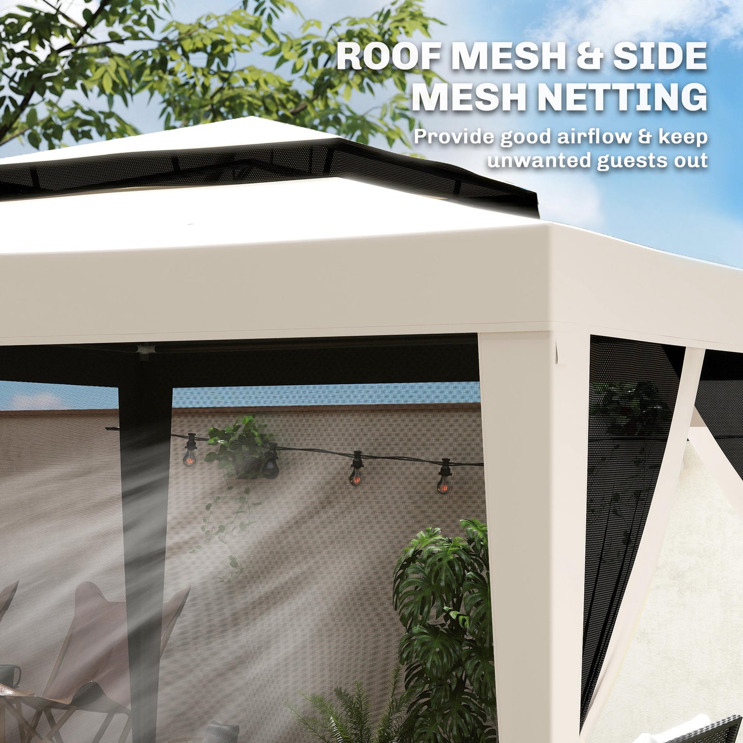 Outsunny 3 x 3 m Gazebo, Netting Party Tent, Patio Canopy Outdoor Event Shelter with Double Tier Roof, Cream White