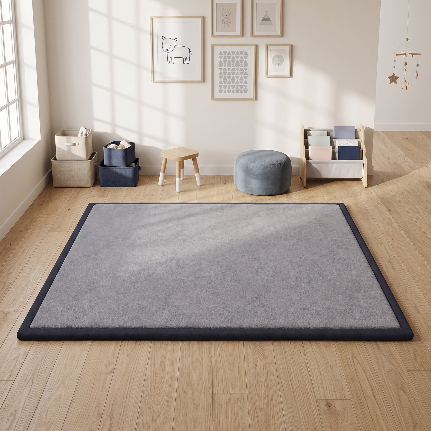 AIYAPLAY Baby Play Mat, 3CM Thick Foam Playmat Rug, Soft Flannel, Non-Slip, Water Resistant, Easy Care, 180 x 150 cm, Dark Grey