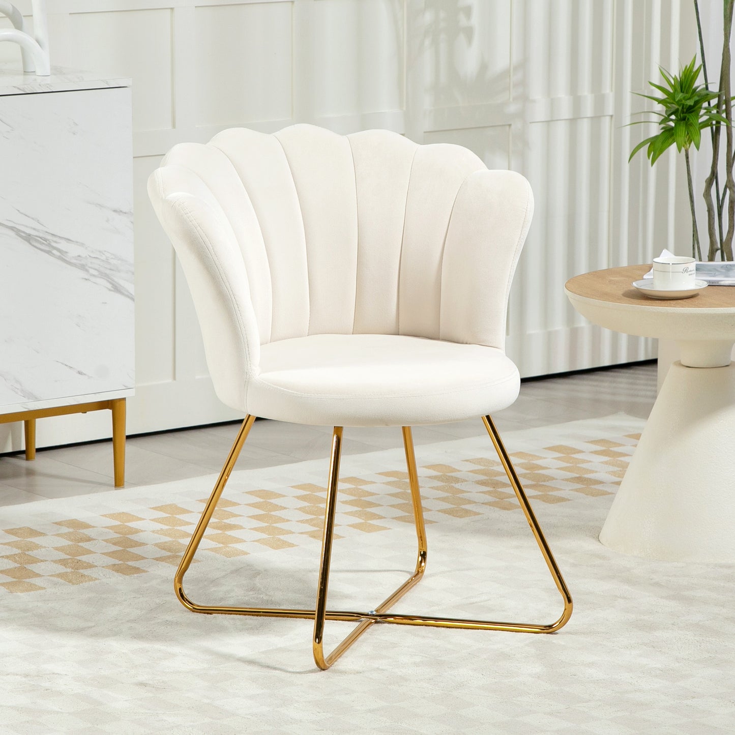 HOMCOM Velvet-Feel Lotus Petal Accent Chair - Cream
