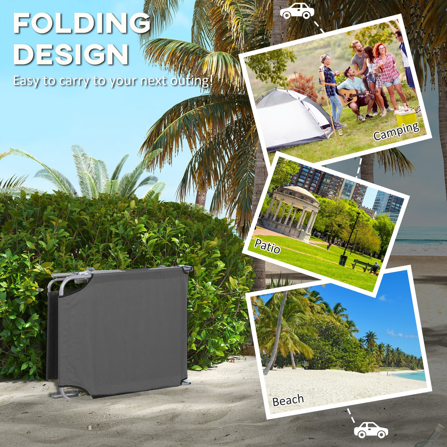 Outsunny 2-Piece Foldable Sun Lounger Set with Shade - Grey