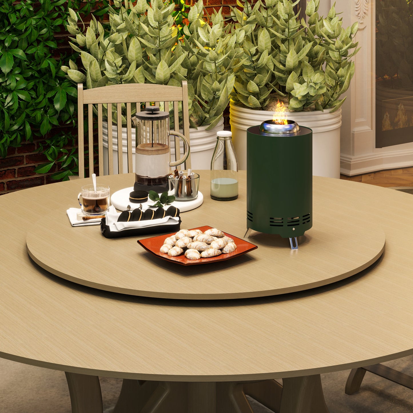 Outsunny Smokeless Fire Pit, 16cm Portable Stainless Steel Wood/Pellet Burning Firepit with Poker for Garden Camping, Green