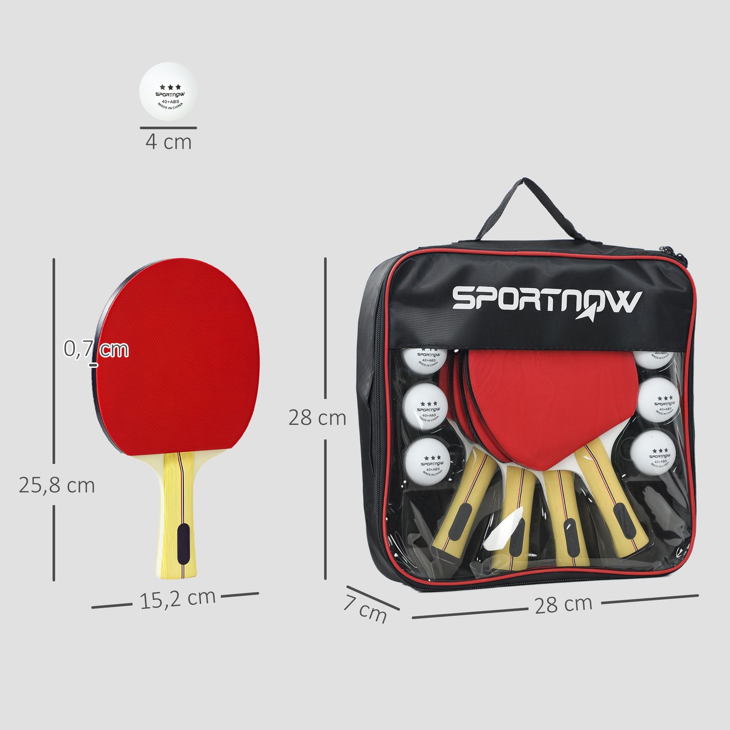 SPORTNOW Portable Table Tennis Set with Four Rackets, Eight Balls, Storage Case