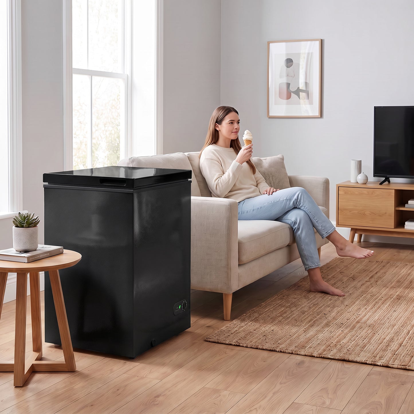 HOMCOM 91L Freestanding Chest Freezer with Removable Storage Basket, Chest Freezer with Mechanical Temperature Control, Black