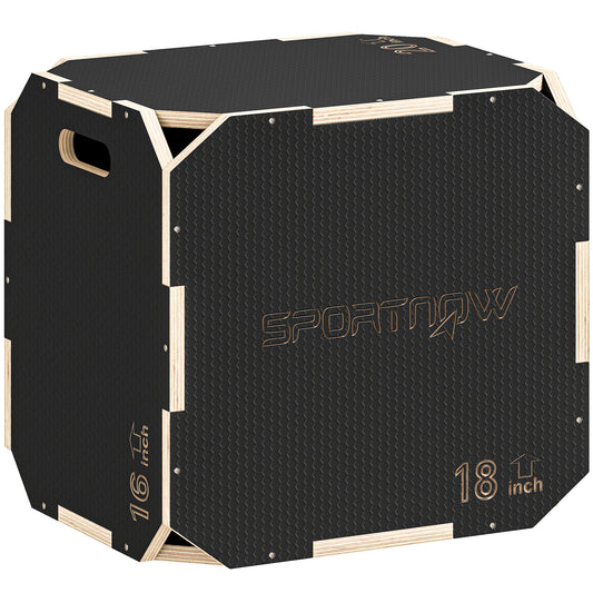 SPORTNOW 3 in 1 Wooden Plyo Box, Non-Slip Jump Box with Handles for Home Gym and Outdoor Workouts, 20" x 18" x 16", Corner-free