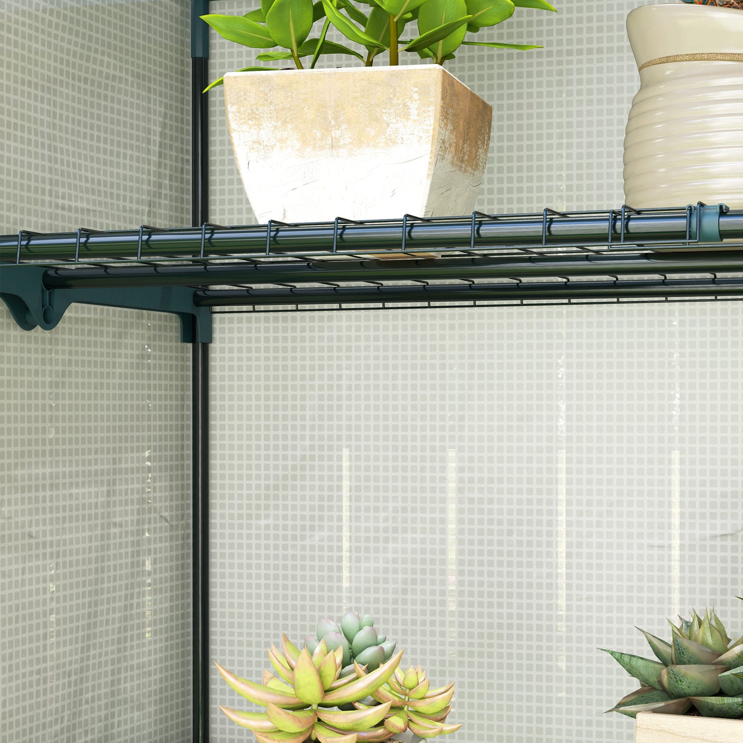 Outsunny 4 Tier Lean-to Mini Greenhouse, Reinforced PE Cover, Roll-Up Door, Grey