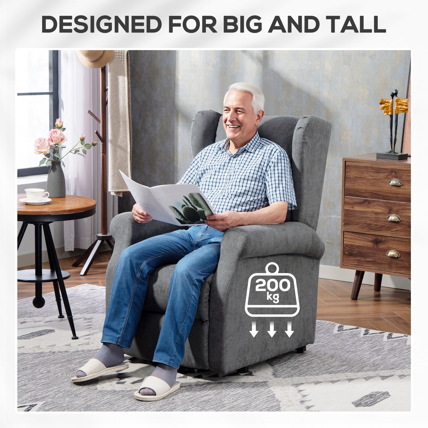 HOMCOM Power Lift Recliner Armchair, Electric Lift Chair for Elderly with Remote, Side Pockets, Extended Footrest, Fabric, Charcoal Grey