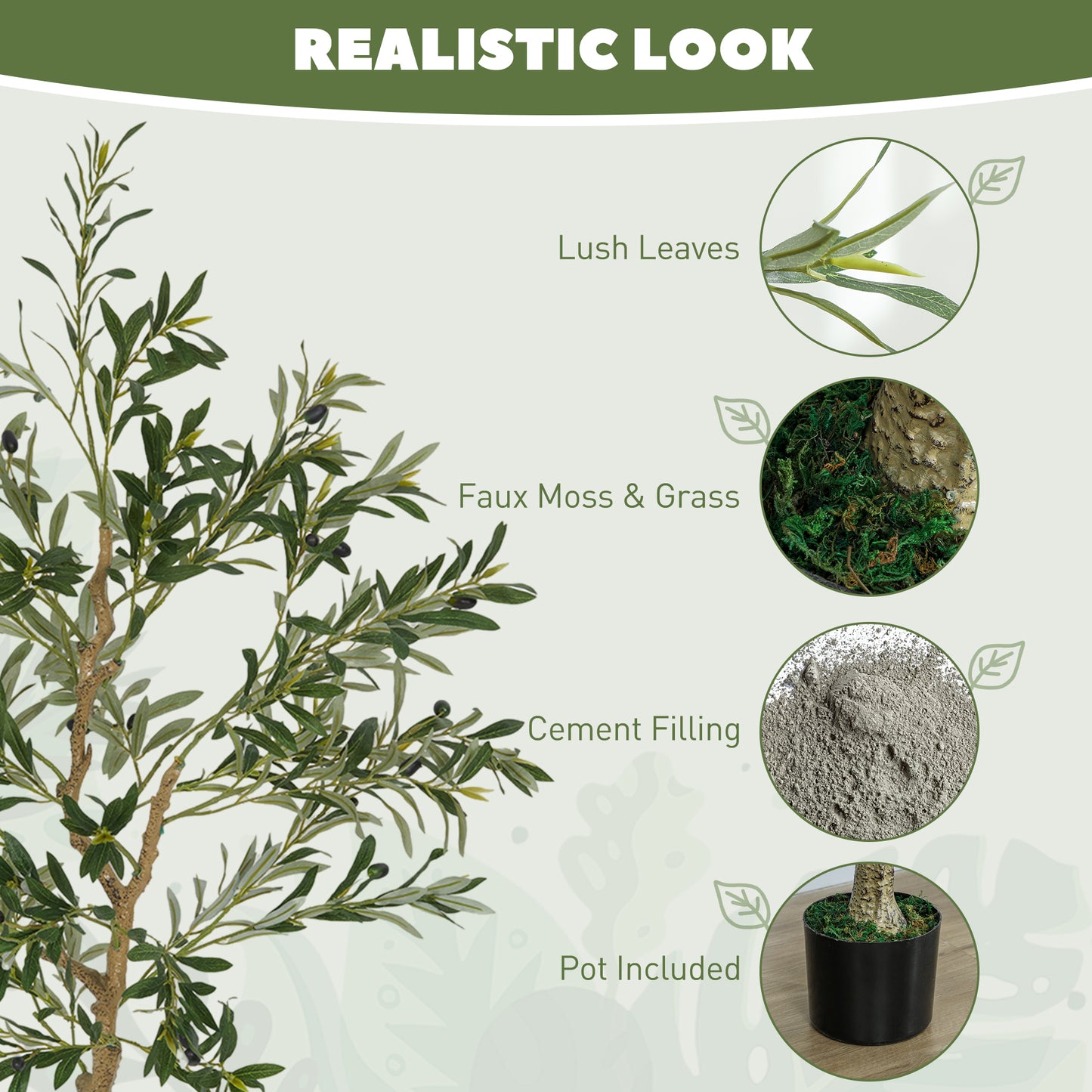 HOMCOM Set of 2 Artificial Silk Olive Trees in Pot, 5ft/150cm with 720 Leaves and 32 Olives for Indoor Decor, Home or Office, Green