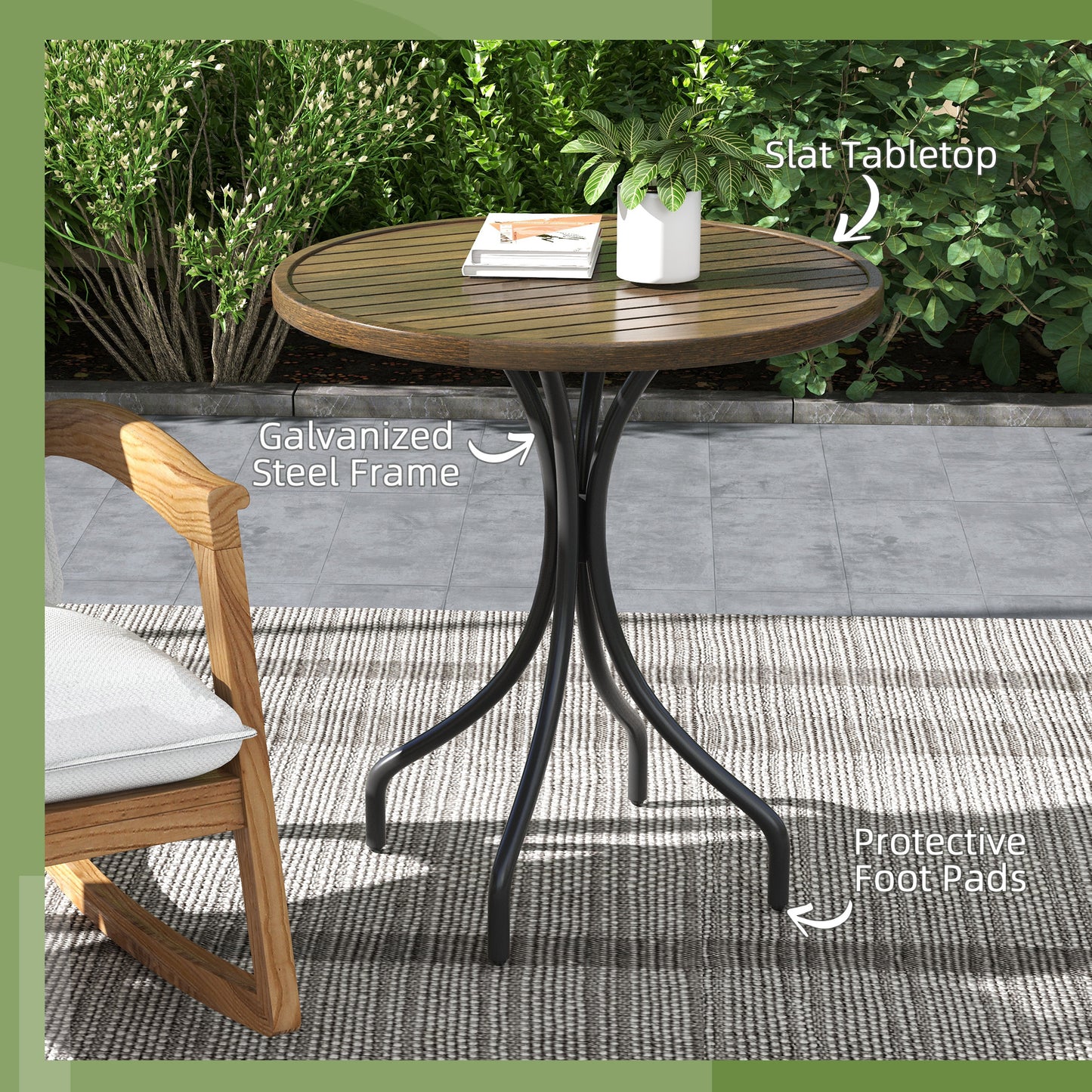 Outsunny Ø66cm Galvanised Steel Garden Table - Brown