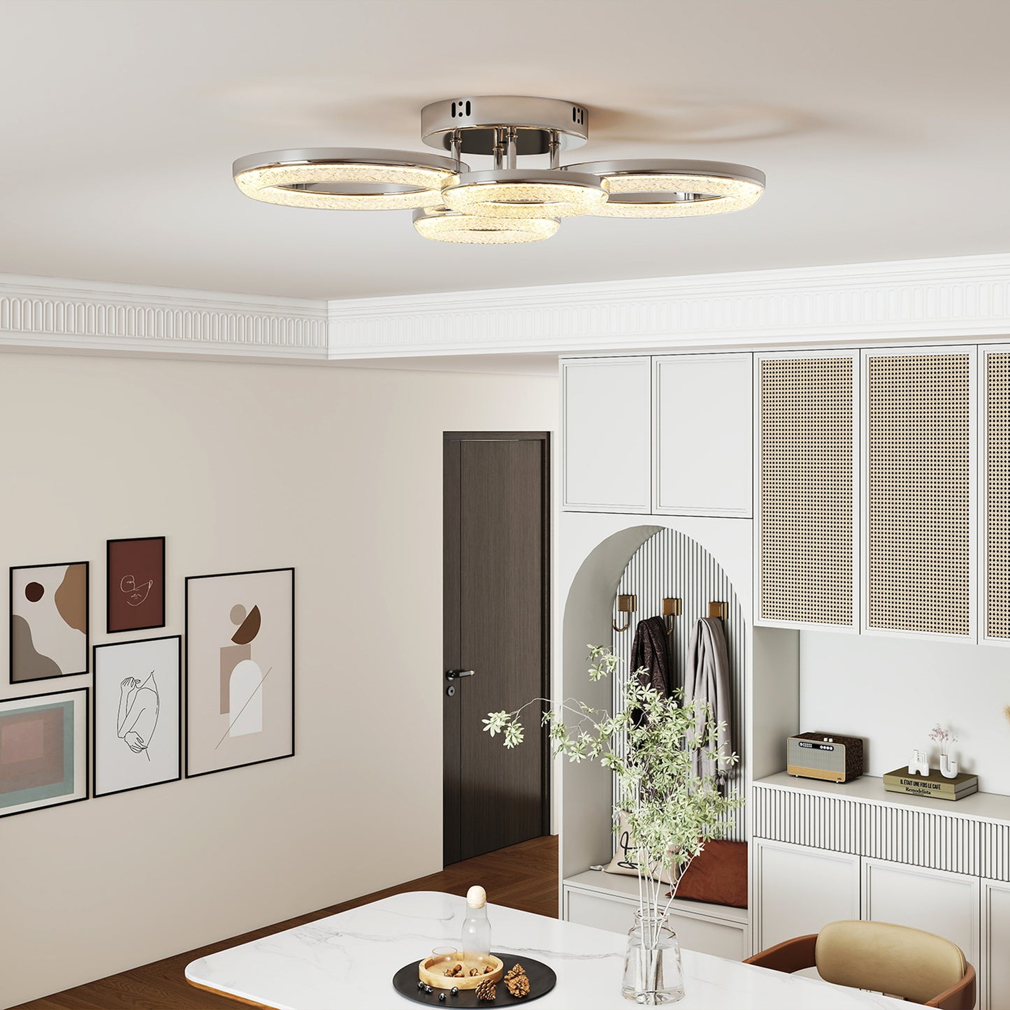 HOMCOM LED Ceiling Light, Modern 4 Rings Lamp, 40W 4350lm Flush Mount with 3500K/4500K/6000K Temps for Living Room, Bedroom, Silver Tone