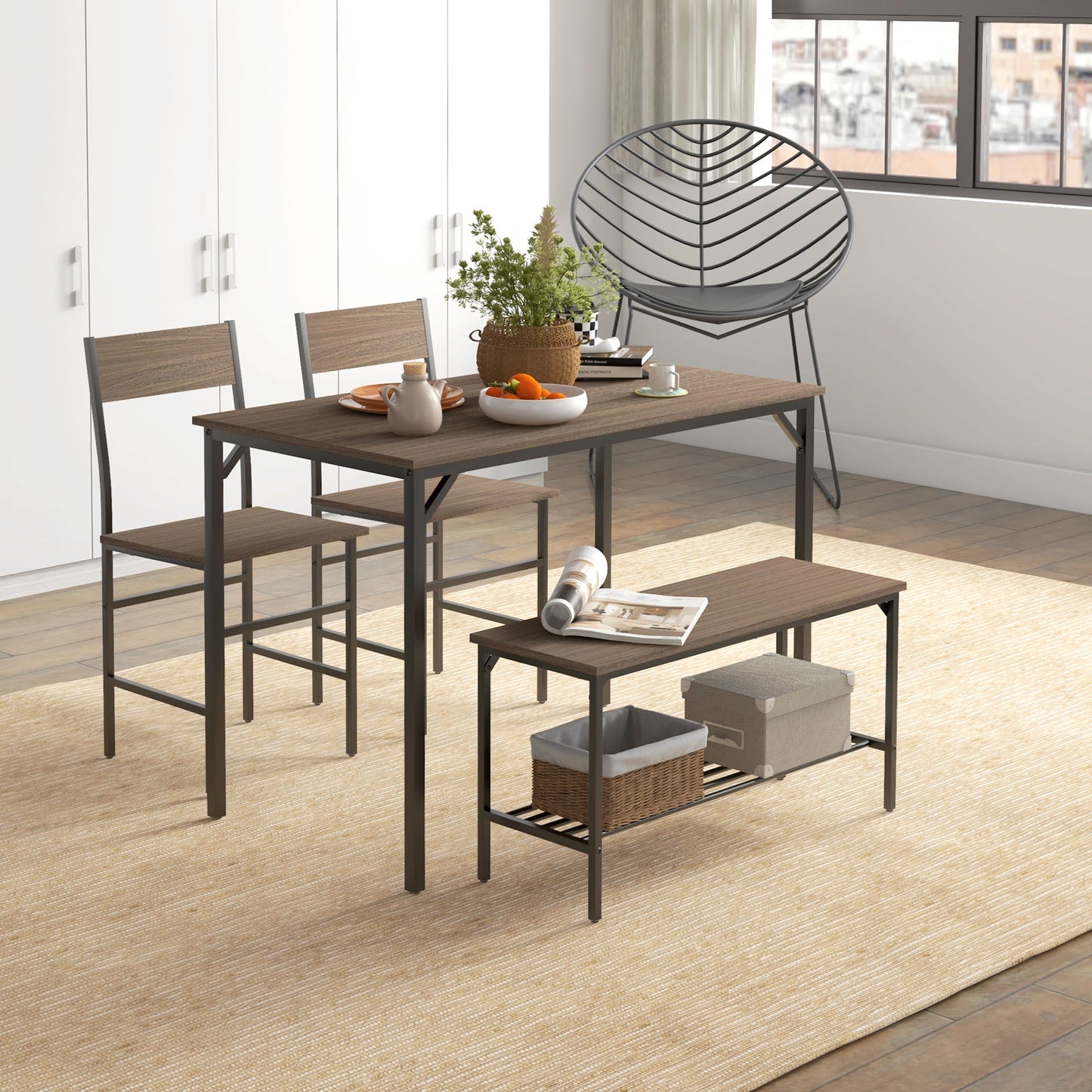 HOMCOM Four-Piece Dining Set With Table Chairs and Bench