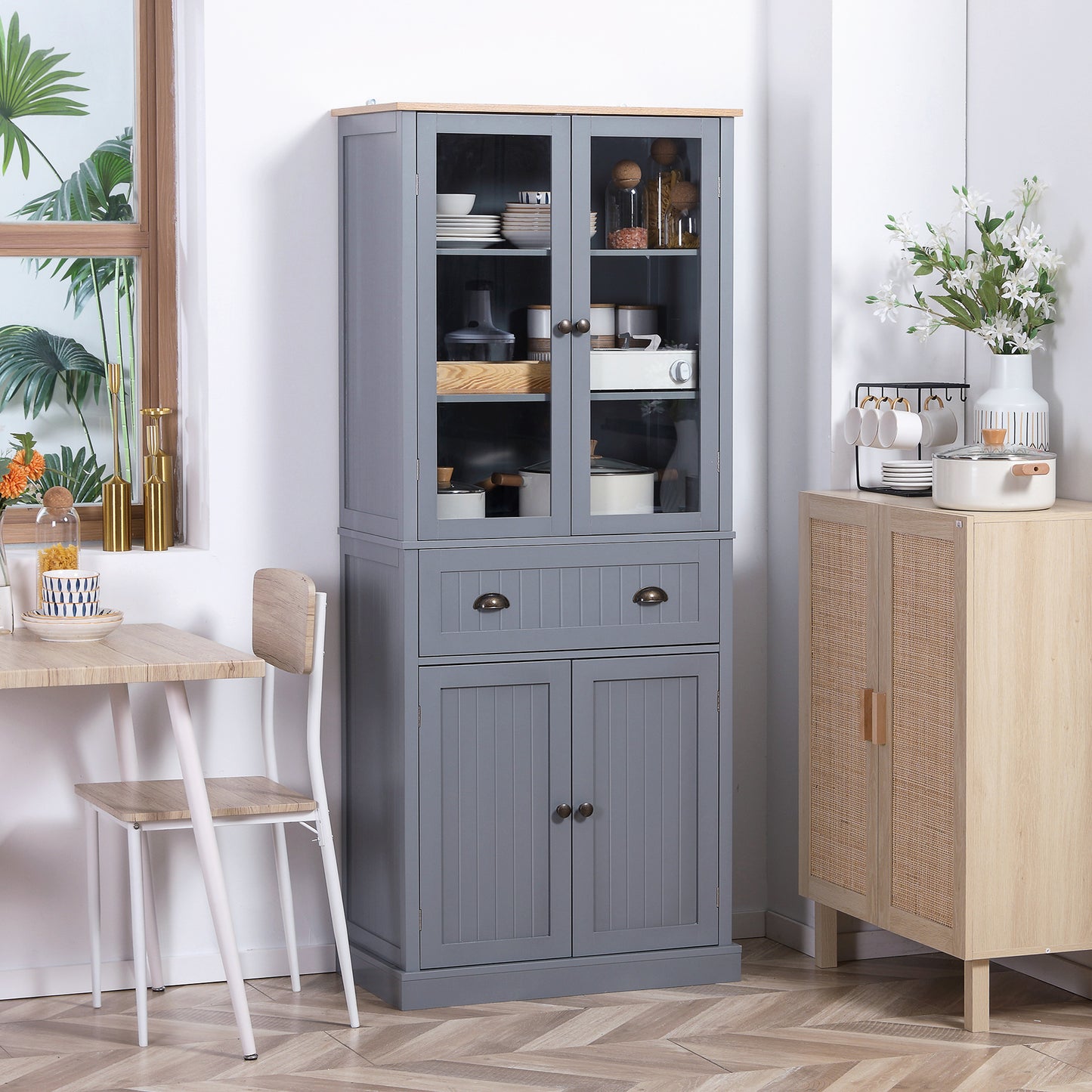 HOMCOM 180cm Tall Kitchen Pantry Cupboard, Freestanding Storage Cabinet with 5 Tier, Adjustable Shelves,  Drawer, Grey