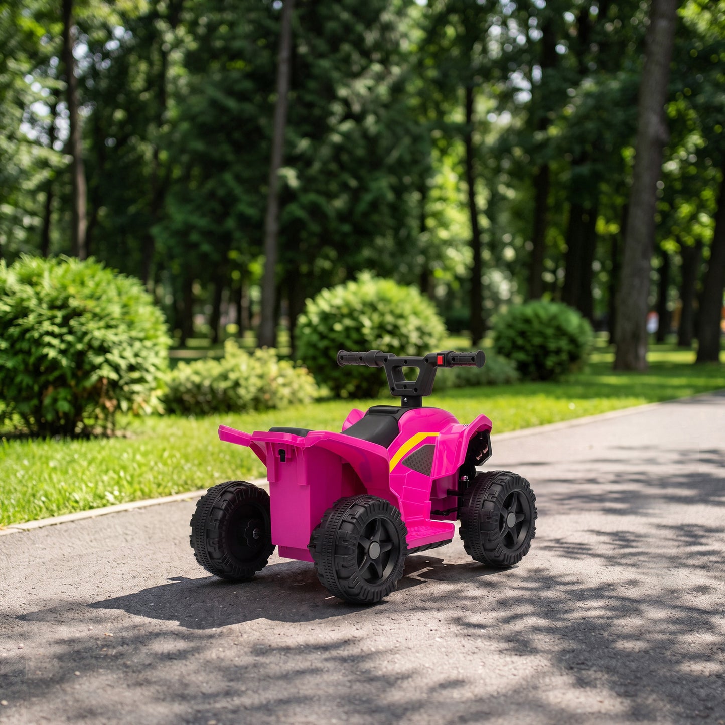 AIYAPLAY 6V Battery Powered Kids ATV, Quad Bike w/ Handlebar Button Control, Max 1.2MPH, Max 55lbs Load, for 18-48 M, Rose Red