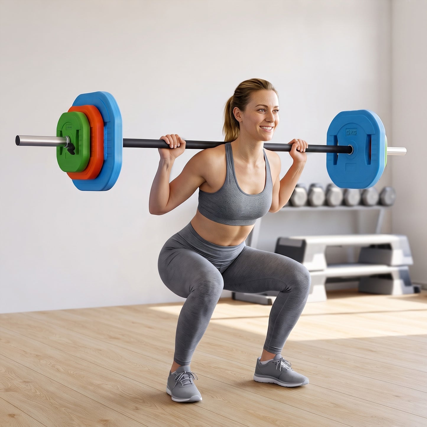 SPORTNOW 20 kg Adjustable Barbell Weights Set, Barbell Bar with Weight Plates, Non-slip Handle, Multicolour