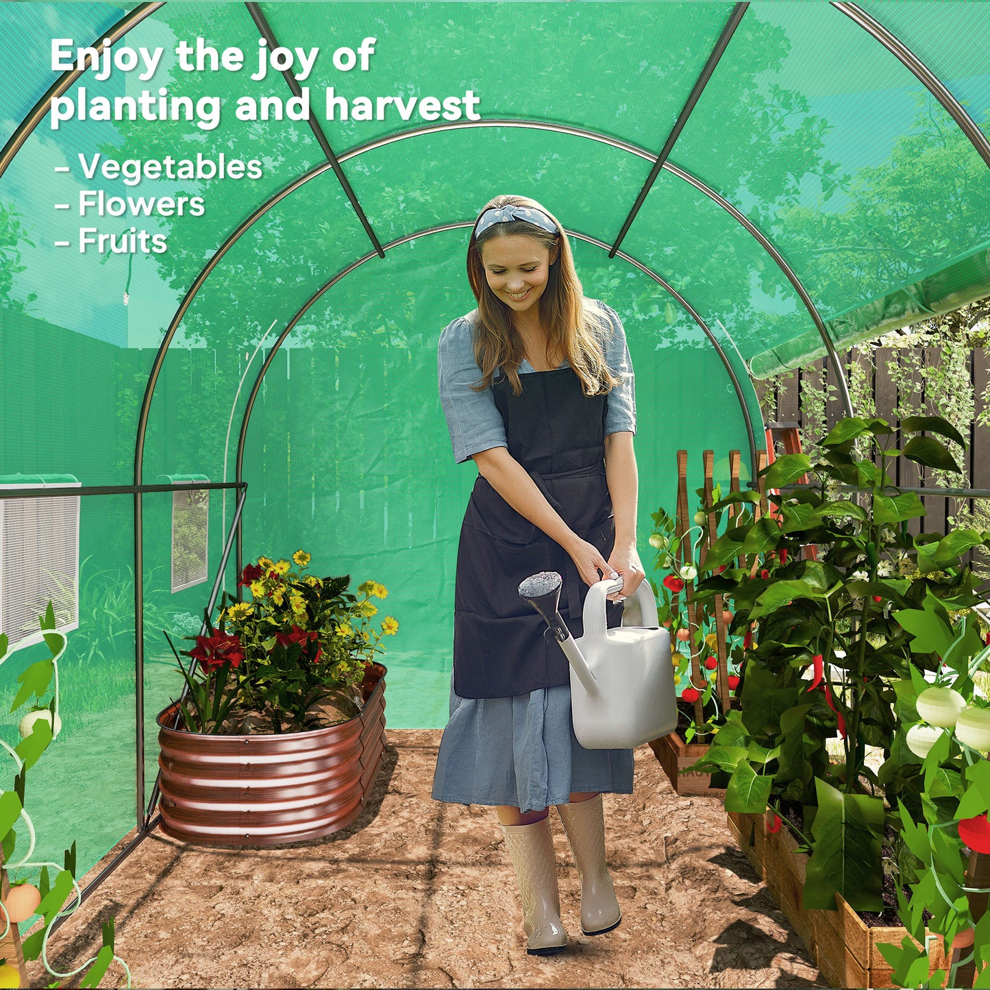 Outsunny 296 x 196cm Steel Frame Polytunnel Greenhouse - Green