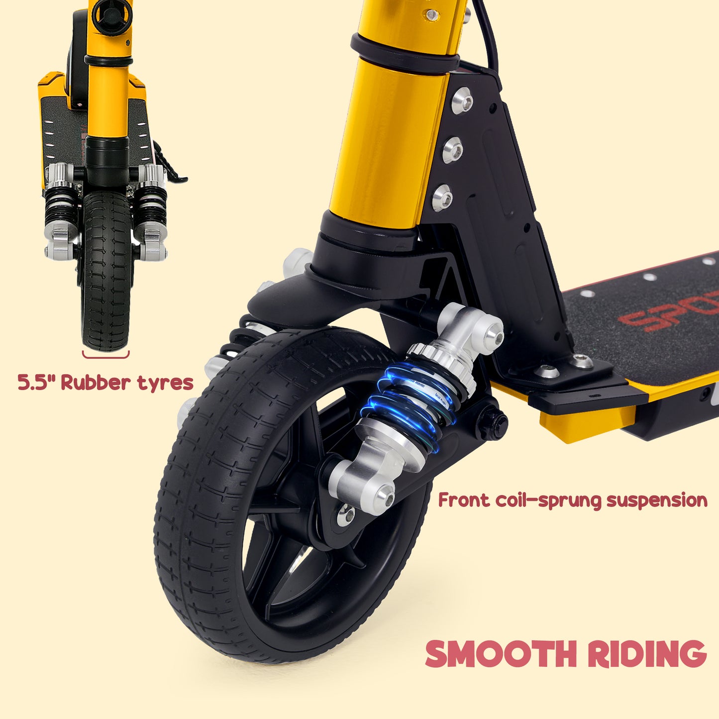 SPORTNOW Folding Electric Scooter for Kids 6-14, Dual Brakes, LED Lights, 6.8kg, Up to 14 KM/H, Gold Tone