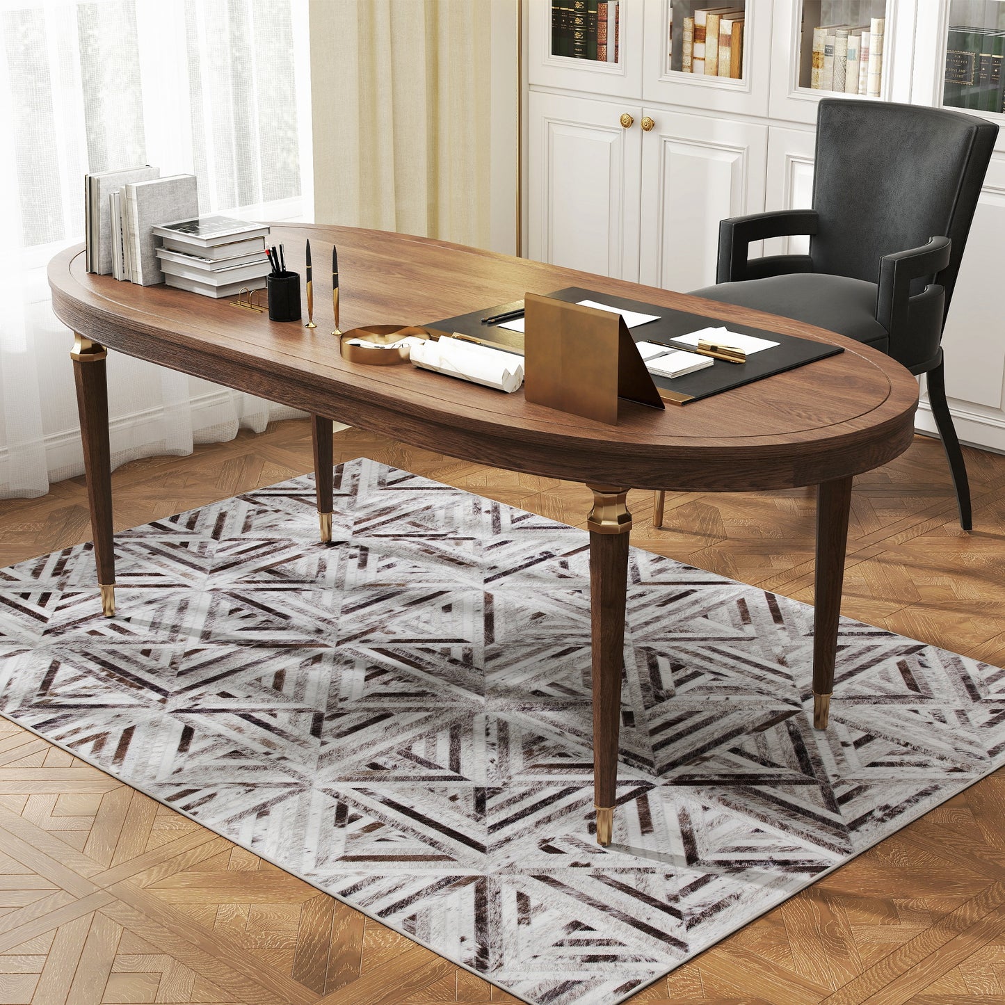 HOMCOM Modern Area Rug, Triangle Pattern, Non-Slip, Washable Chenille Carpet for Living Room, Bedroom, Dining, 170 x 120 cm, Brown
