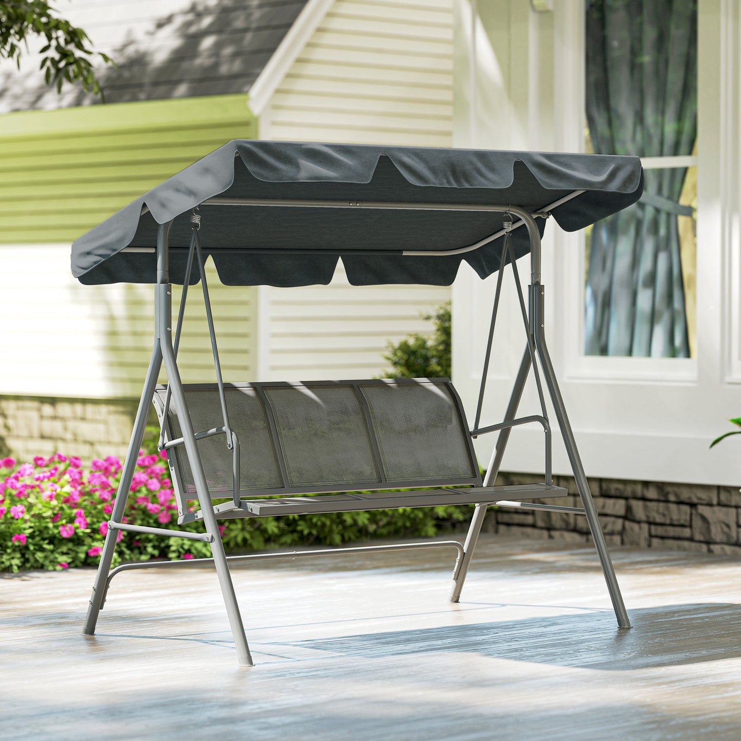 Outsunny 3-Seater Swing Chair Metal Frame Dark Grey