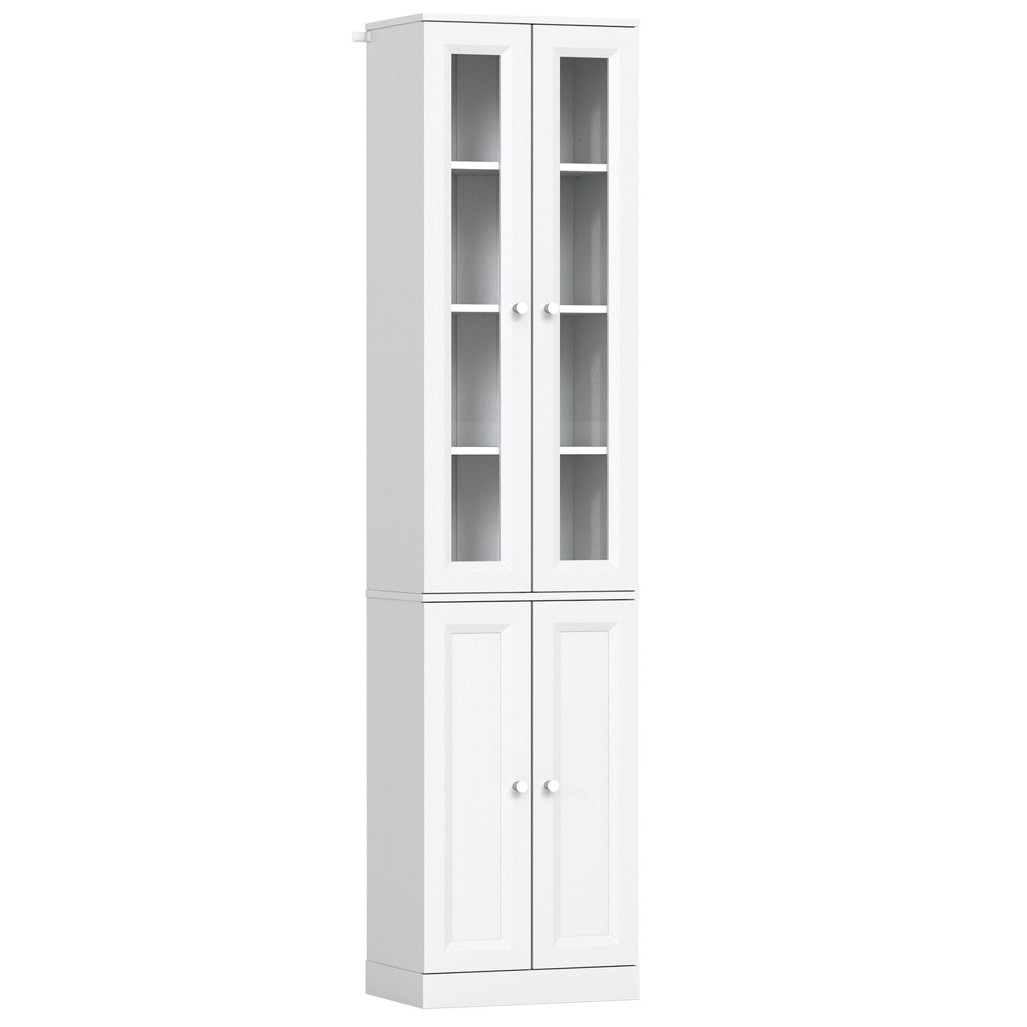 HOMCOM Tall Bathroom Storage Cabinet, 6-Tier Slim Bathroom Cabinet with Adjustable Shelf, 4 Soft-Close Doors, White