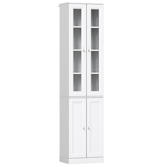 HOMCOM Tall Bathroom Storage Cabinet, 6-Tier Slim Bathroom Cabinet with Adjustable Shelf, 4 Soft-Close Doors, White