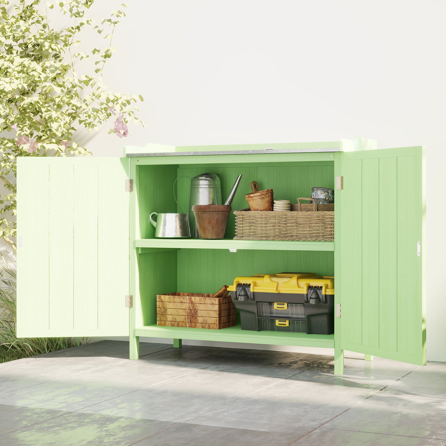 Outsunny Wood Storage Cabinet with Shelves Green