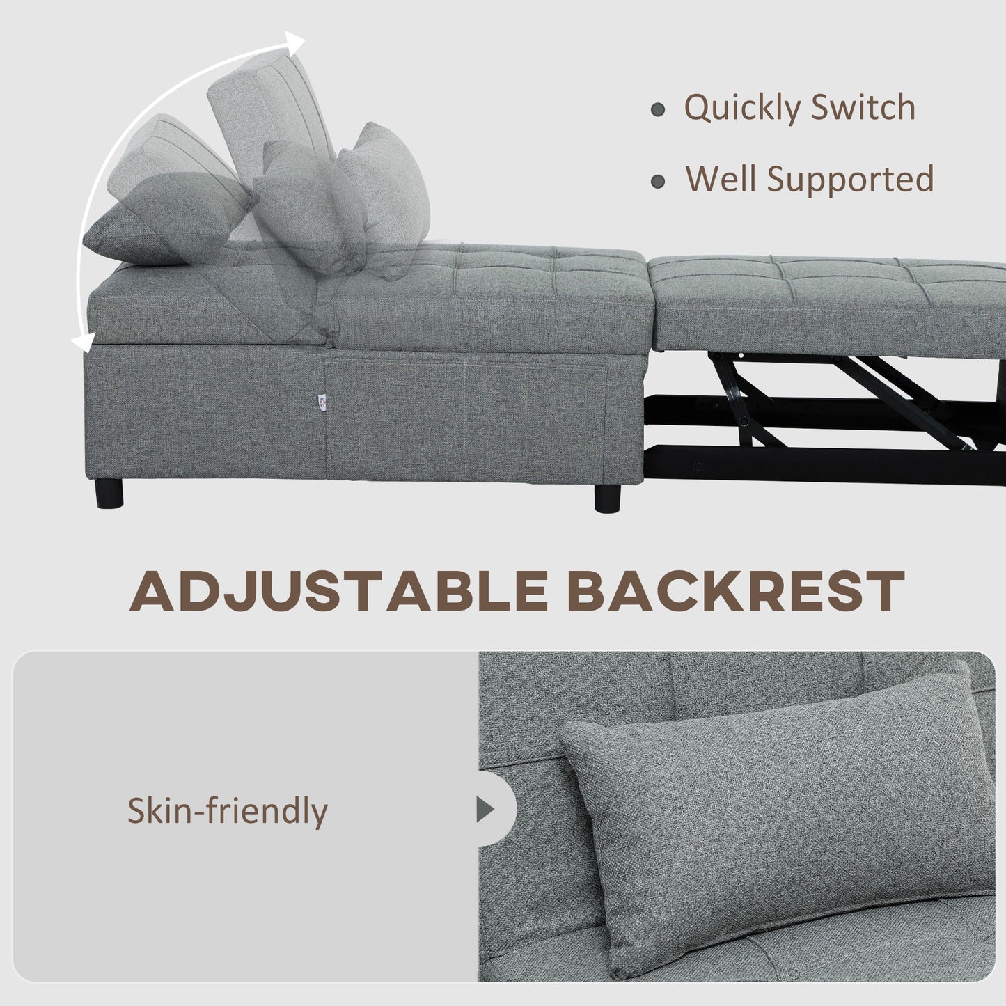 HOMCOM Four-In-One Single Sleeper Chair - Light Grey