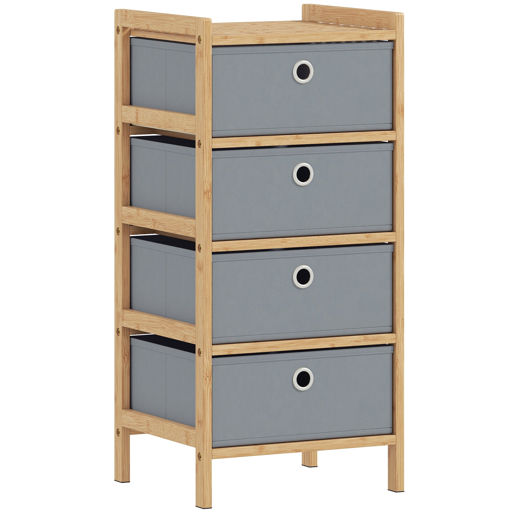 HOMCOM Chest of Drawers, 4 Fabric Drawers Narrow Dresser with Bamboo F ...