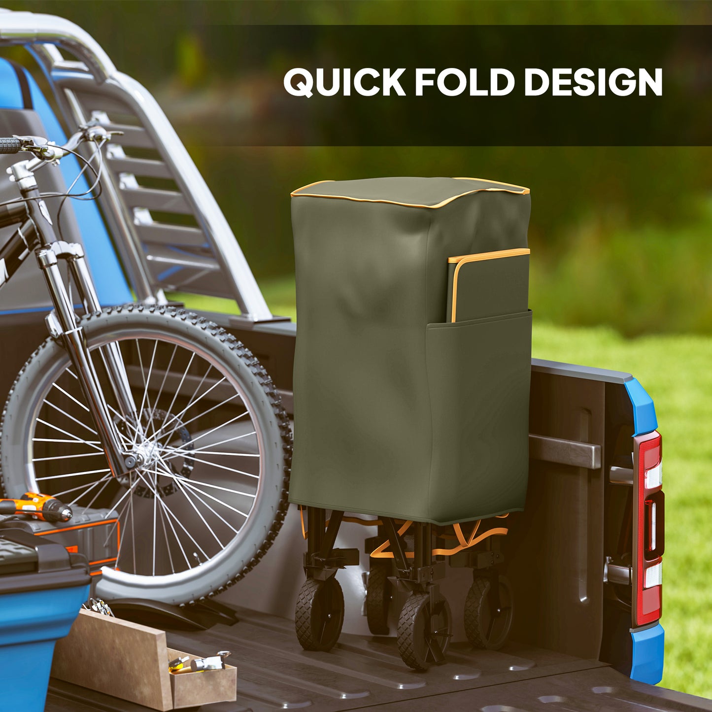 Outsunny Double Decker Folding Trolley on Wheels, 200KG & 350L Capacity Collapsible Wagon for Camping, Sports, Shopping, Garden & Beach, Grey