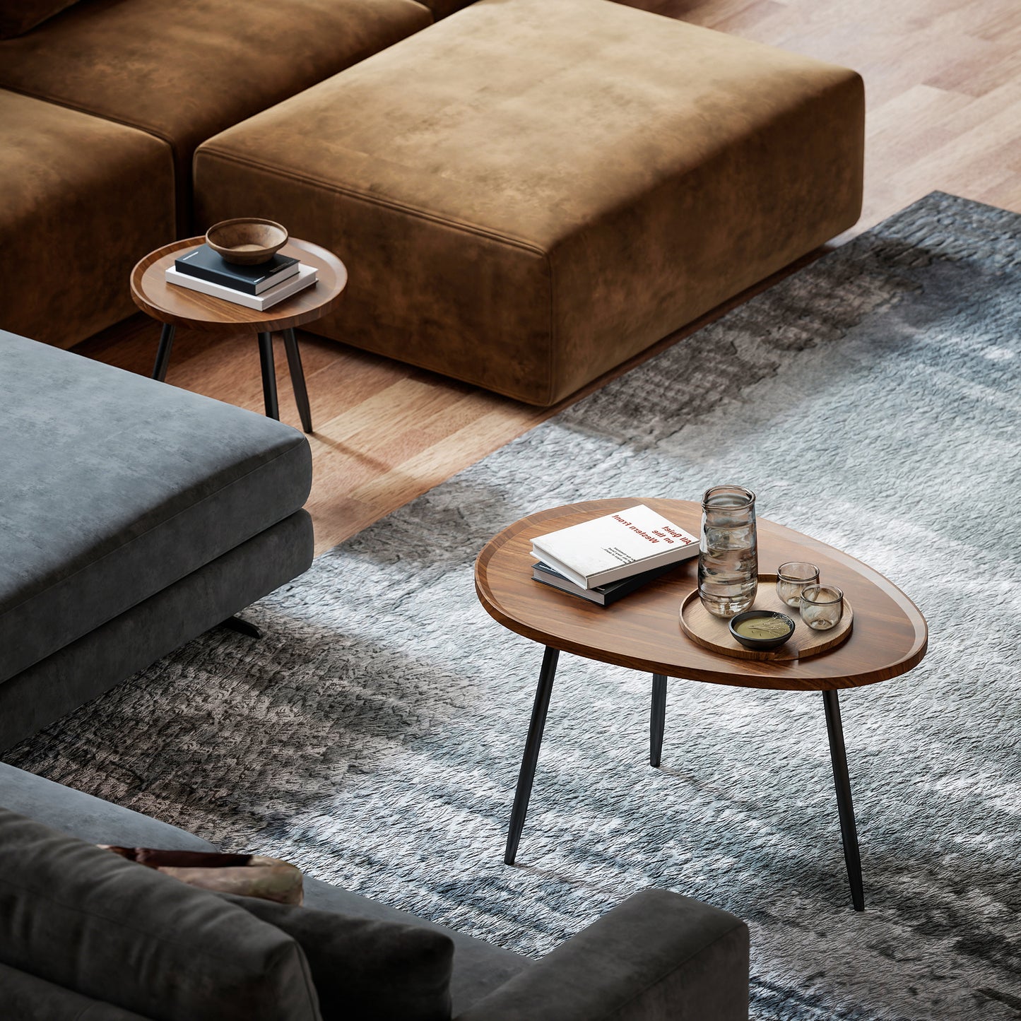 HOMCOM Nesting Coffee Table Set of 2, 80cm Modern Stacking End Tables with Metal Legs for Living Room, Bedroom, Office, Chestnut Wood Effect