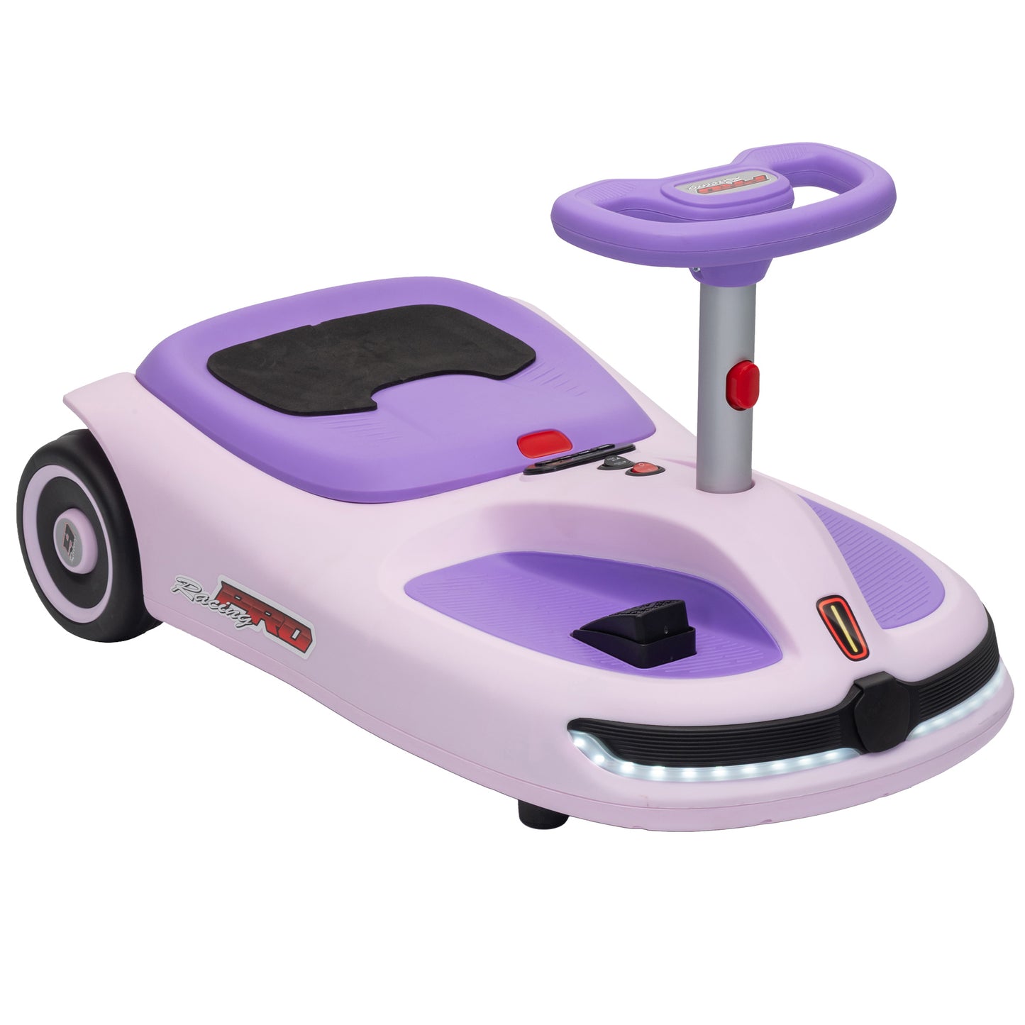 AIYAPLAY 12V Electric Wiggle Car with Pedal, Kids Electric Car with 2 Speeds, Soft Start, Music, Lights for 3-5 Years, Purple