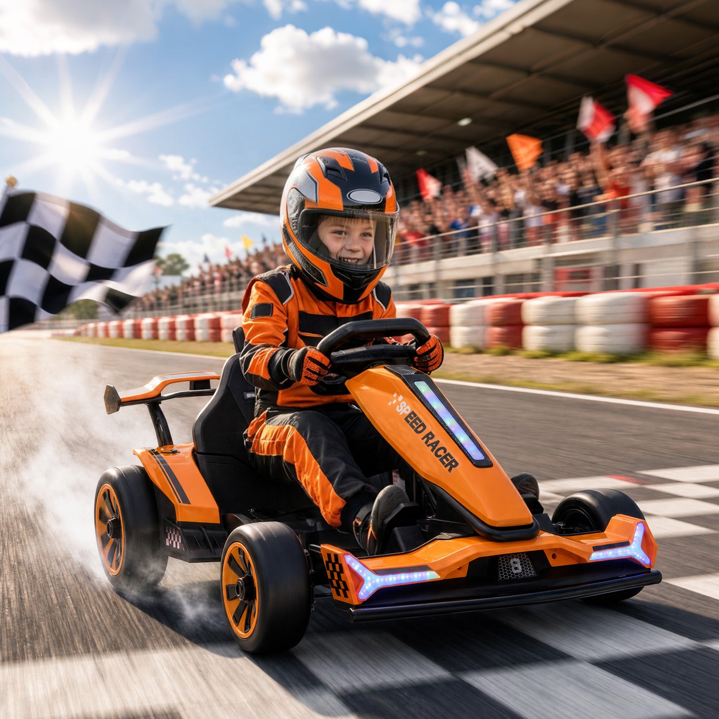 AIYAPLAY 24V Electric Go Kart for Kids 6-12 Years with Drift Mode, Adjustable Seat, 3 Speed, Slow Start, Orange