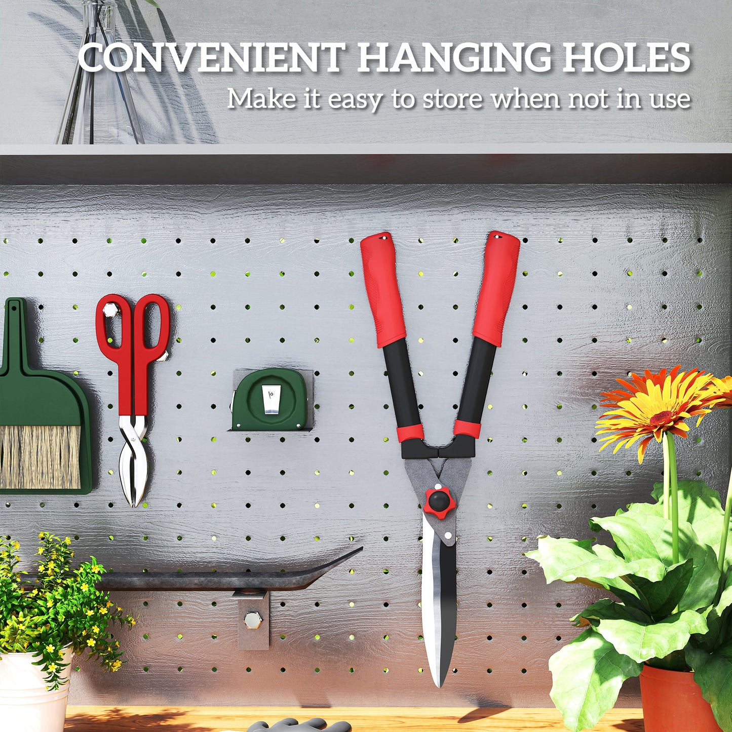 Outsunny Garden Shears, 63.5cm Heavy Duty Hedge Shears with Sharp Blades, Comfort Grip & Tension Adjuster for Hedges, Shrubs & Bushes, Easy Trimming