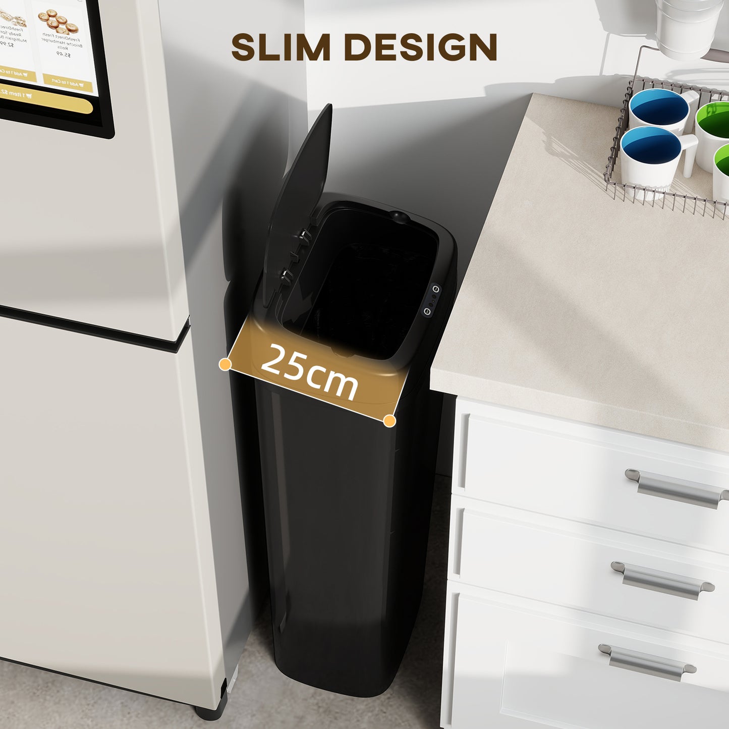 HOMCOM 50L Stainless Steel Sensor Bin - Black