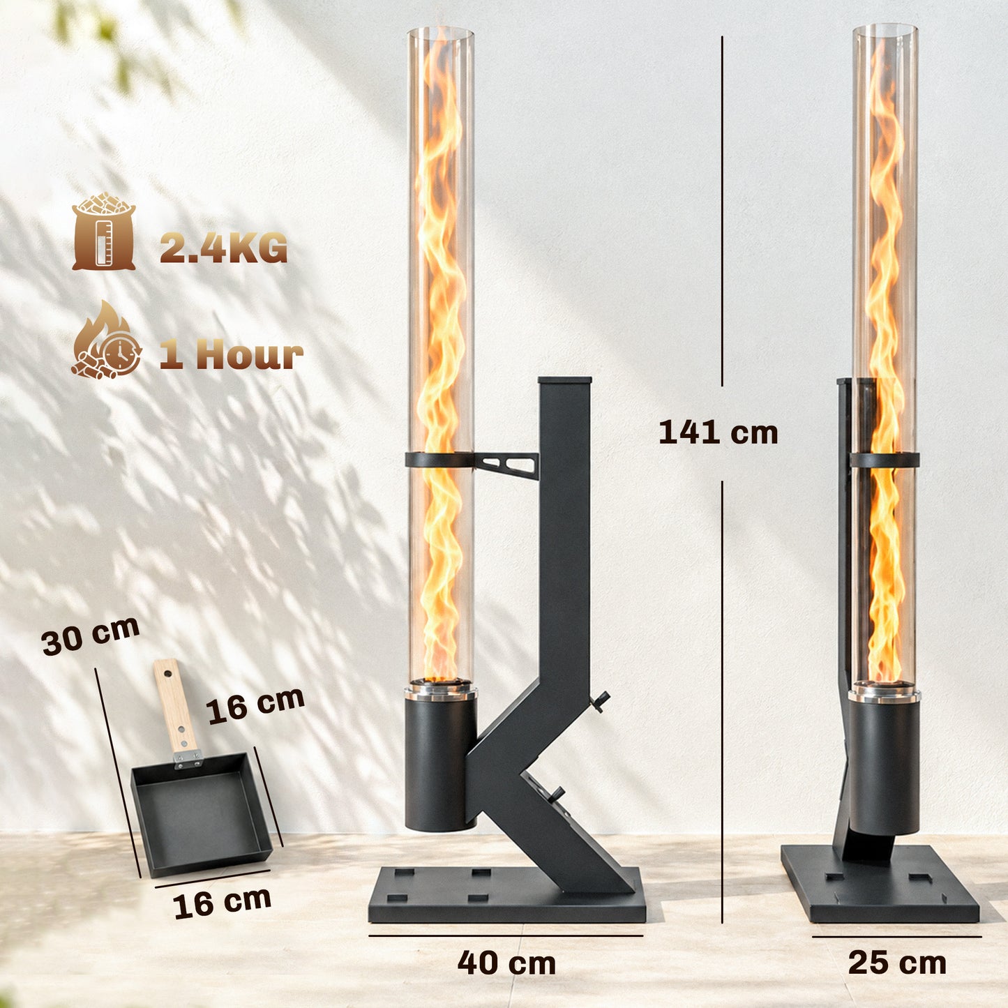 Outsunny Wood Pellet Heater, 13 kW Outdoor Pellet Heater Stove with Glass Tube, 2.4 kg Capacity Hopper, Ash Tray, Black