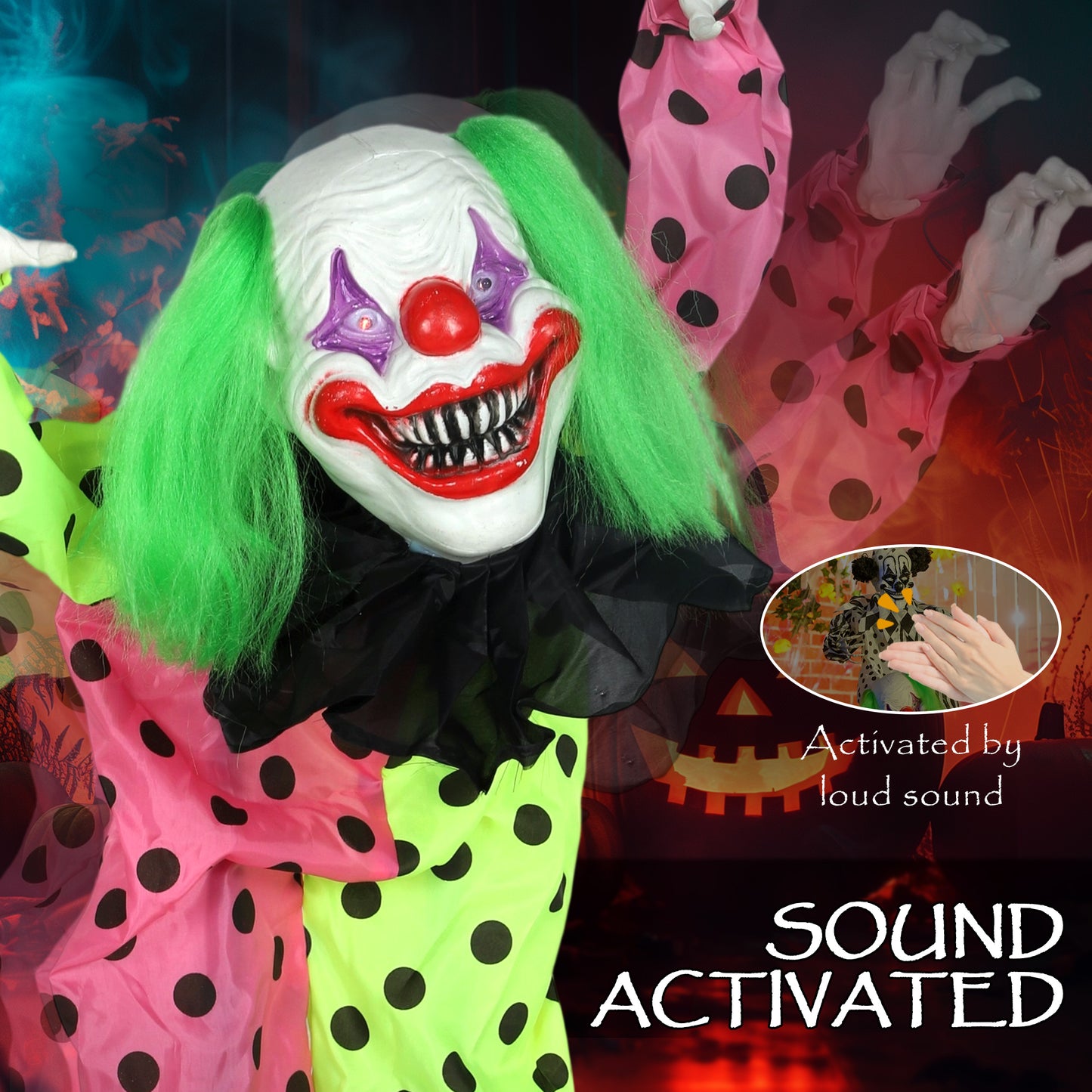 Outsunny Life Size Stackable Halloween Animated Clown, Red Light Up Eyes, Sound Activated, Battery Operated Indoor Party Prop, Halloween Decor, Scary, Red