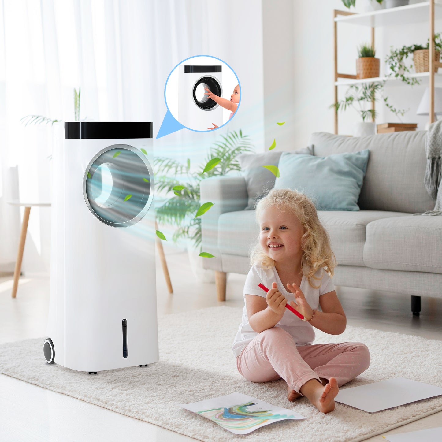 HOMCOM Evaporative Air Cooler, 6.5L 4-in-1 Bladeless Portable Cooler, Fan, Humidifier, Air Cleaner, with Remote & Wheels for Home Office, White