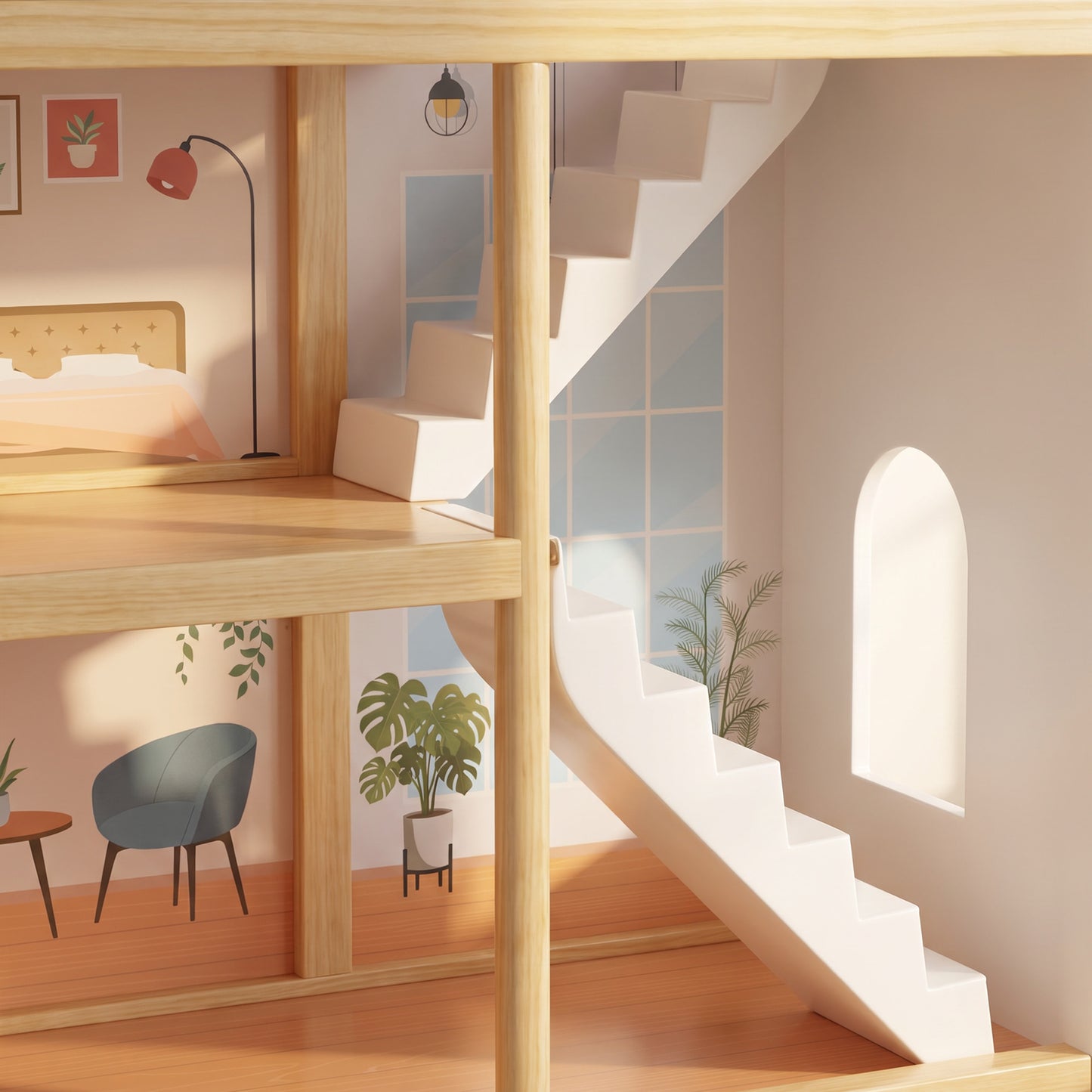 AIYAPLAY Kids Wooden Dolls House, 3-Story Dollhouse with 5 Rooms and 11 Accessories, Pretend Play Gift for Ages 3+, White