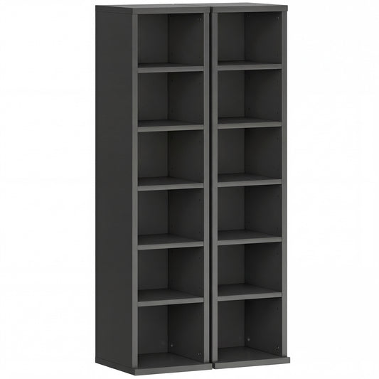 HOMCOM Set of 2 CD Media Display Shelf Unit Tower Rack with Adjustable Shelves, Black