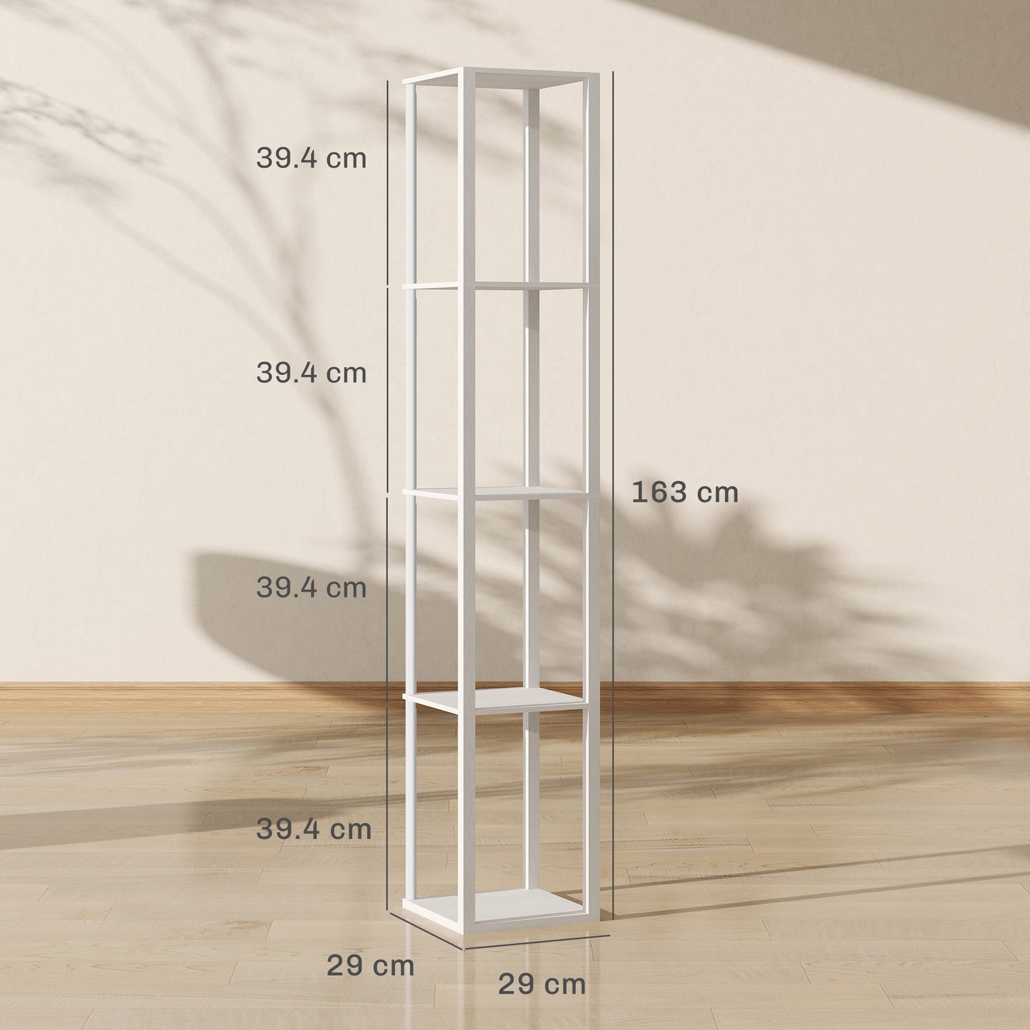 HOMCOM Floor Lamp with Shelves, RGB LED, Modern Dimmable with Remote Control, Adjustable Brightness & Speed for Living Room, Bedroom, Office, White