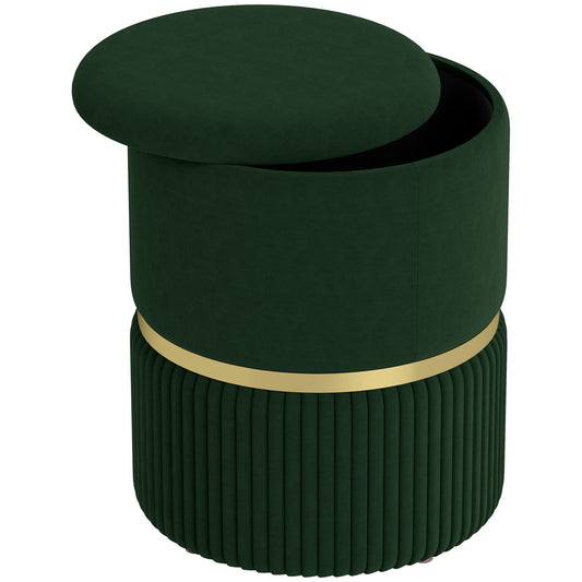 HOMCOM Velvet-Feel Storage Ottoman - Green