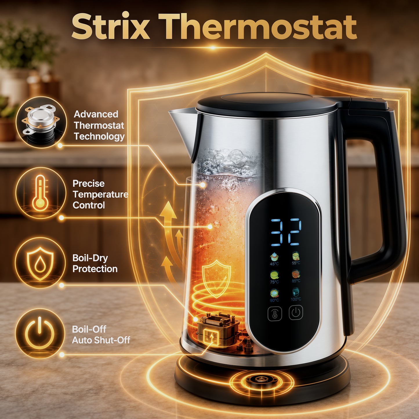 HOMCOM Kettle and Toaster Set with LED Touch Screen, Kettle with Strix Thermostat, 2 Slice Toaster w/ 6 Browning Levels, Silver
