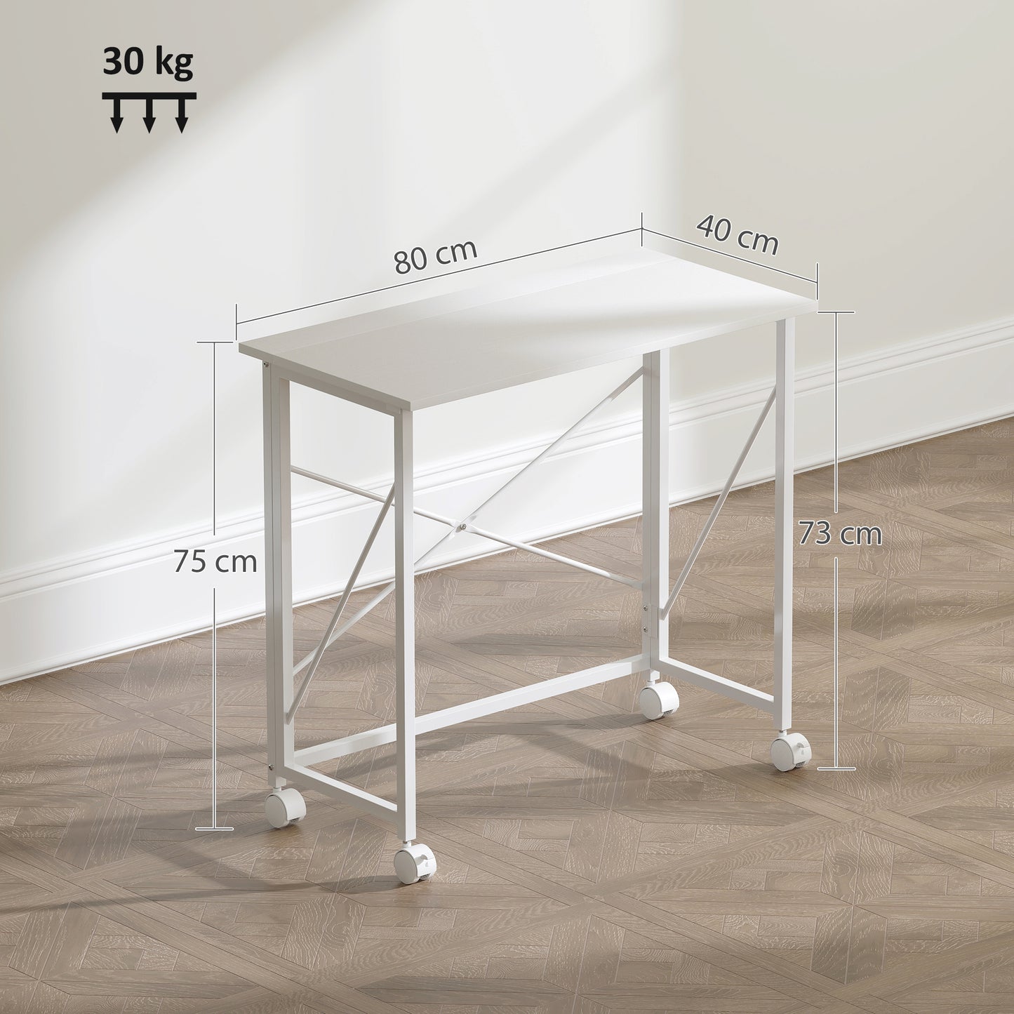 HOMCOM 80 cm Folding Desk on Wheels - White