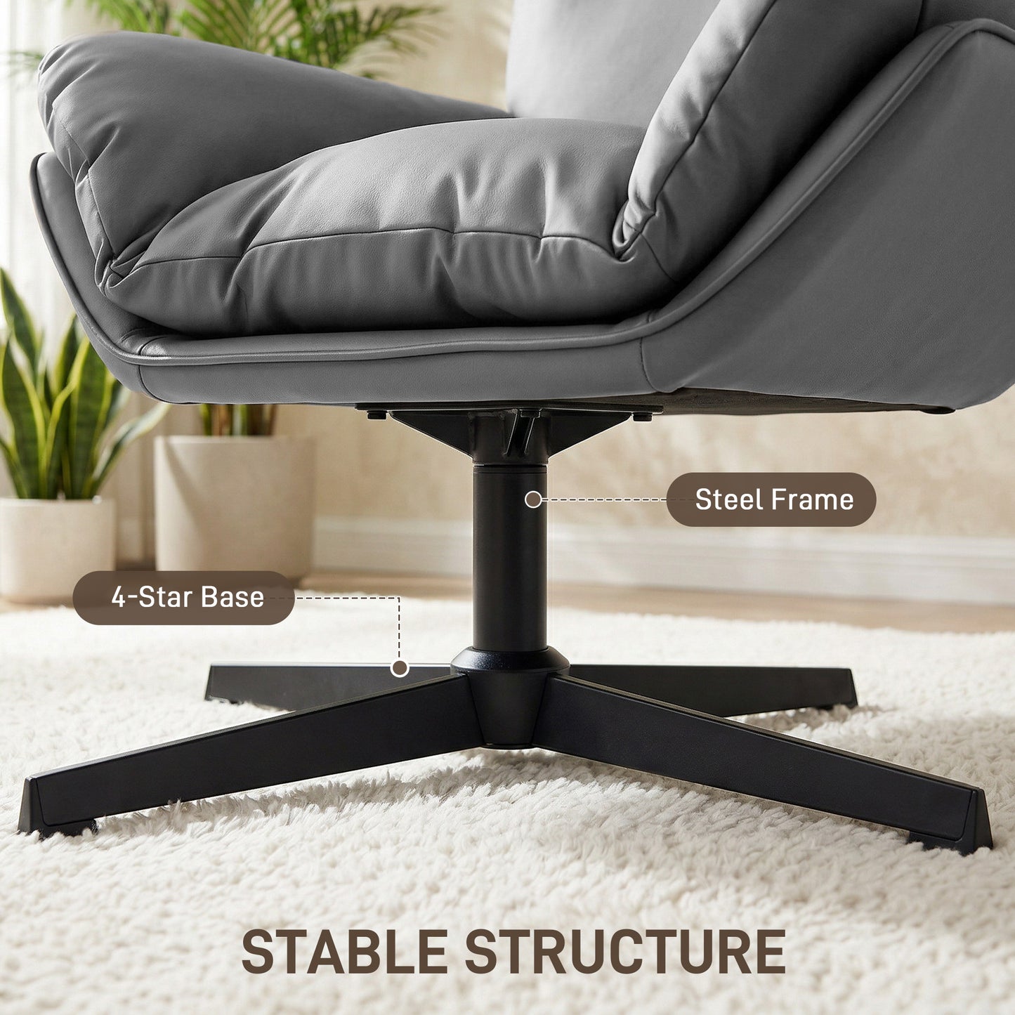 HOMCOM Accent Chair with 360° Swivel Armchair for Living Room with Padded Cushion Dark Brown