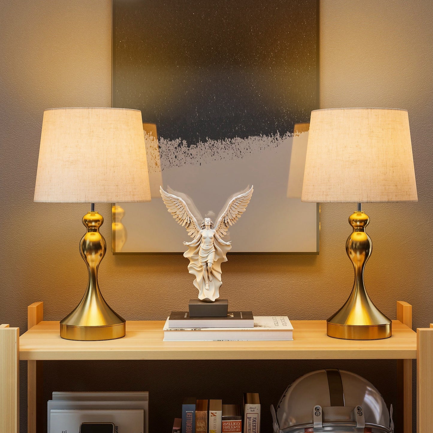 HOMCOM Bedside Lamps Set of 2, Modern Table Lamps with USB A+C Ports, 3 Colour Temps, Linen Shade for Living Room Bedroom Office, Gold Tone