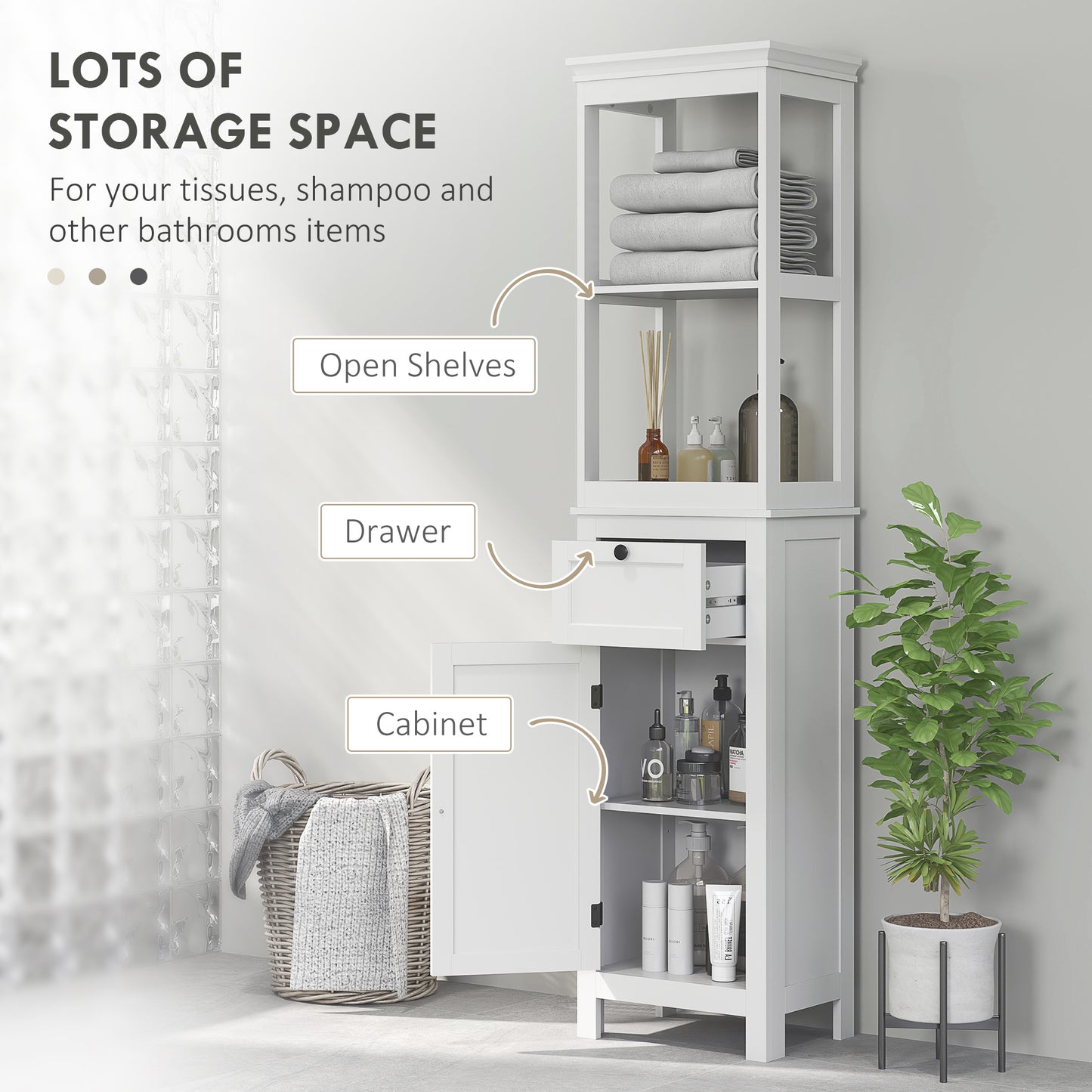 HOMCOM Tall Bathroom Cabinet, Slim Bathroom Storage Cabinet
