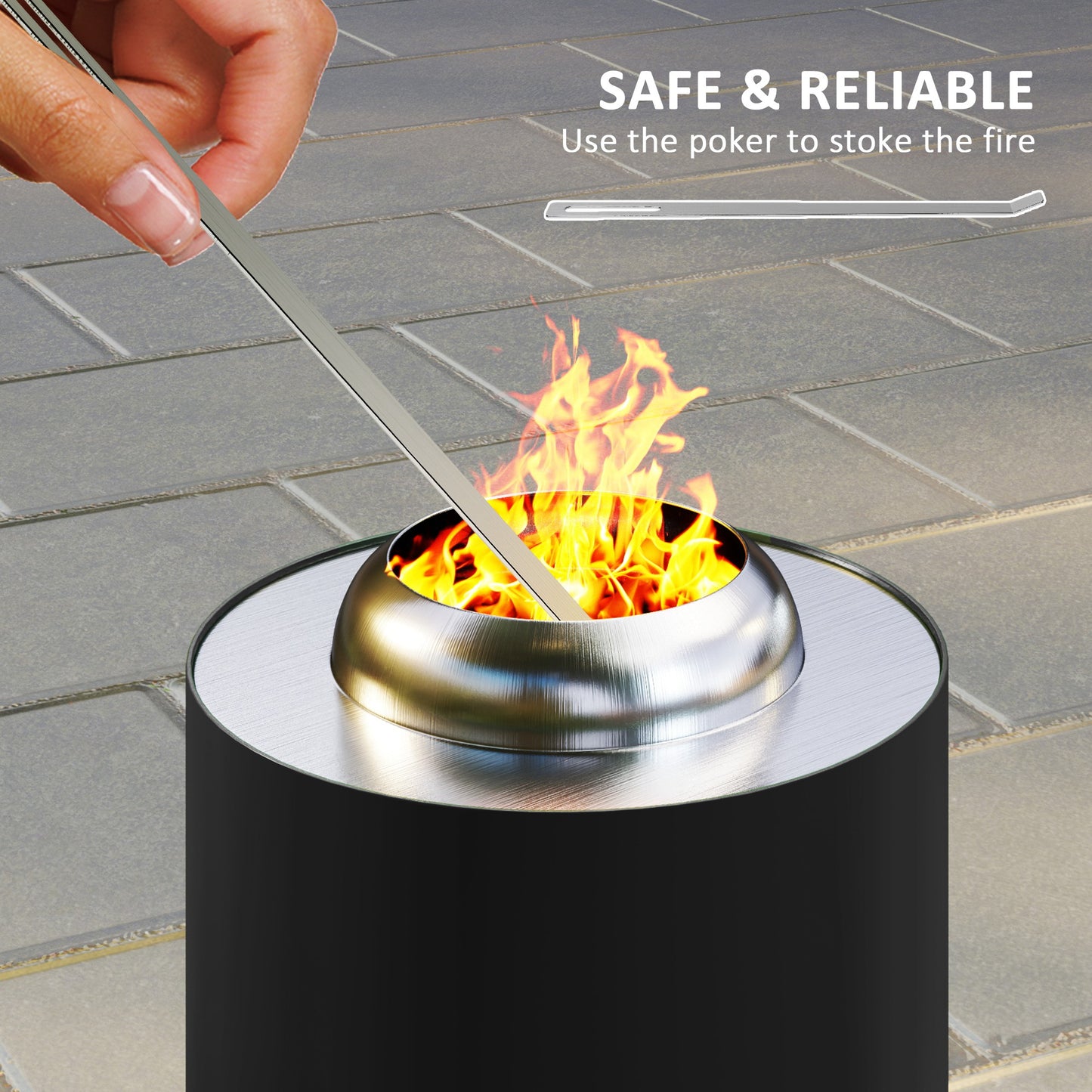 Outsunny Smokeless Fire Pit, 16 x 16 cm Stainless Steel Portable Wood Burning Tabletop Firepit with Poker, Garden Camping, Black