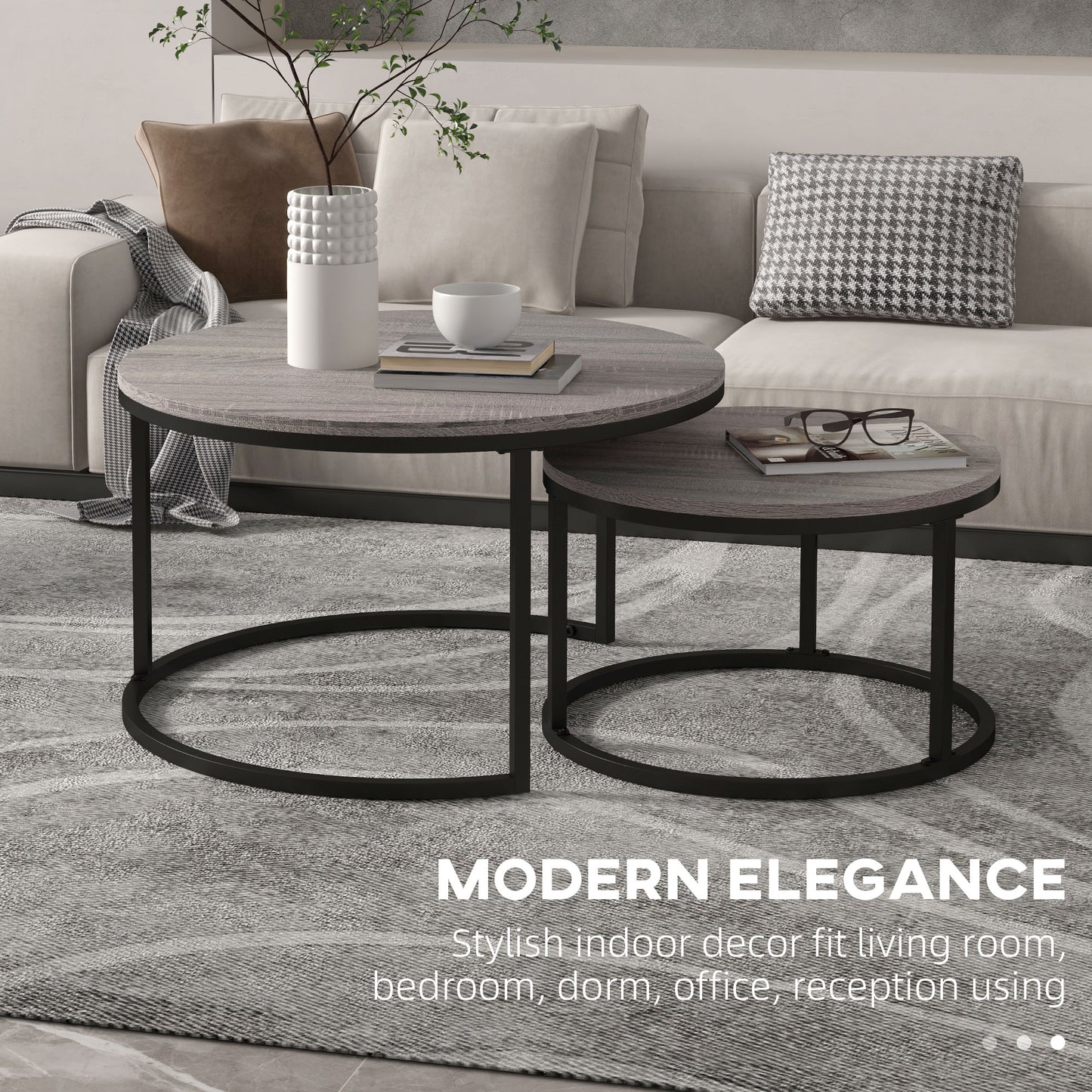 HOMCOM Two Piece Nesting Coffee Tables - Wood Effect/Black
